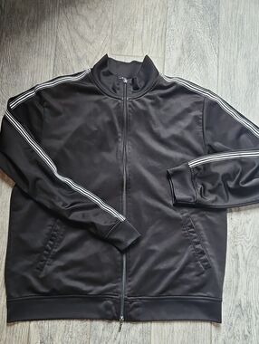 Men's Black Bomber Jacket with White Stripe Sleeve Detail